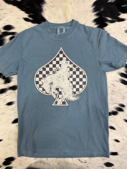 Checkered spade with bronc