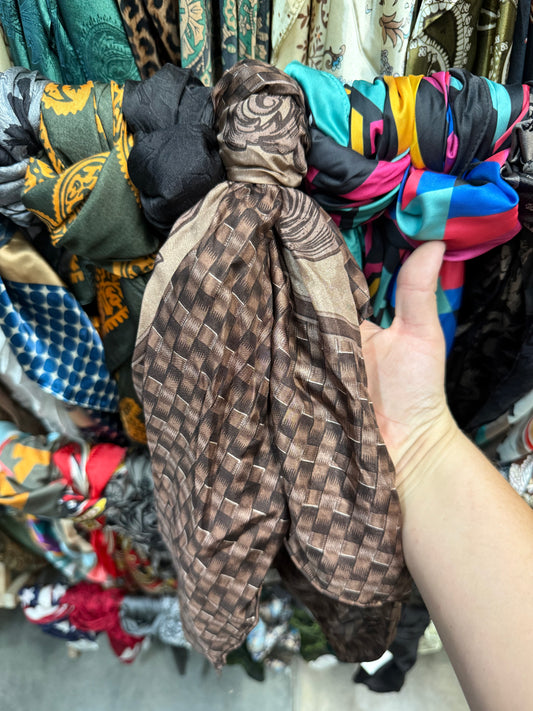 34.5" CHOCOLATE TOOLED SILK WILD RAG
