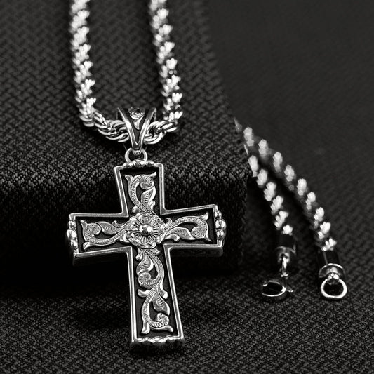BLACK AND SILVER WESTERN SCROLL CROSS