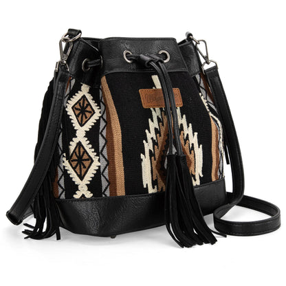Wrangler Southwestern Knitted Drawstring Crossbody Bag - Black