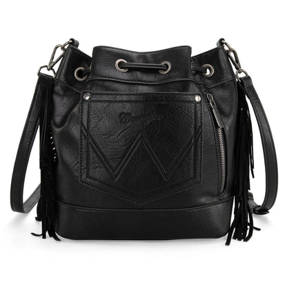 Wrangler Southwestern Knitted Drawstring Crossbody Bag - Black