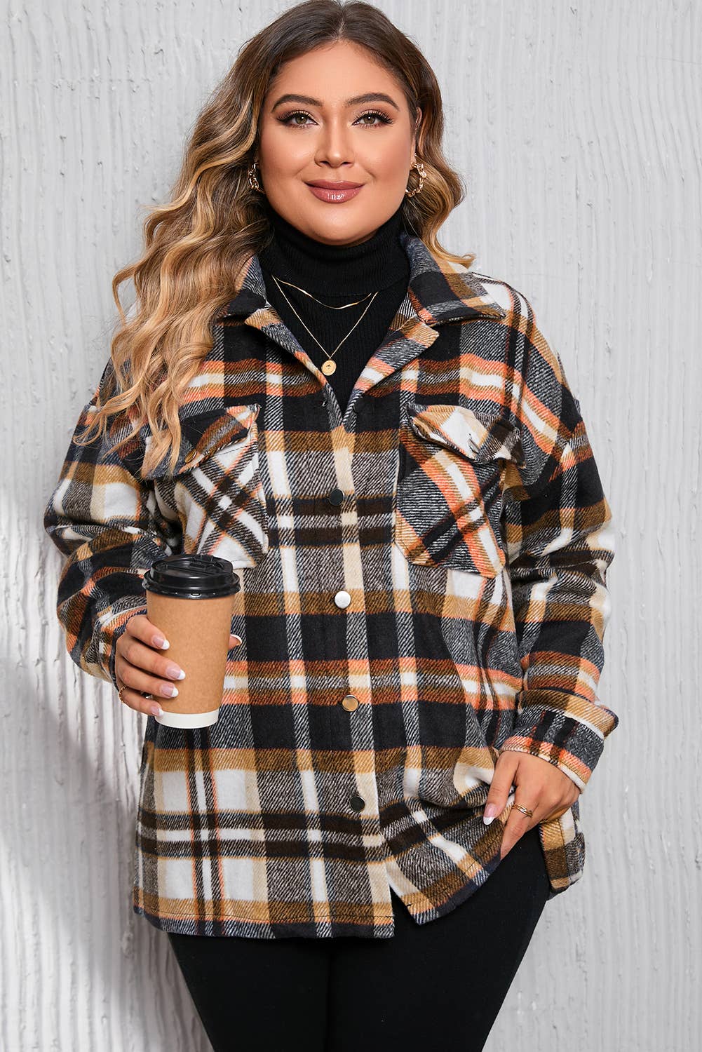 Geometric Plaid Print Pocketed Shacket (S-2XL): Blue / Missy - Wines'Designs