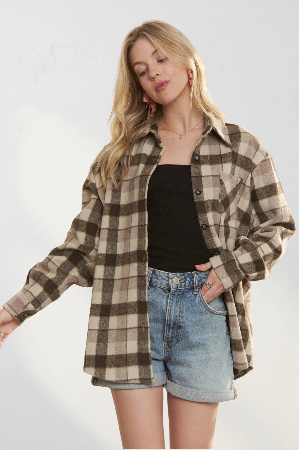 PLAID LONG SLEEVES FLANNEL SHACKET