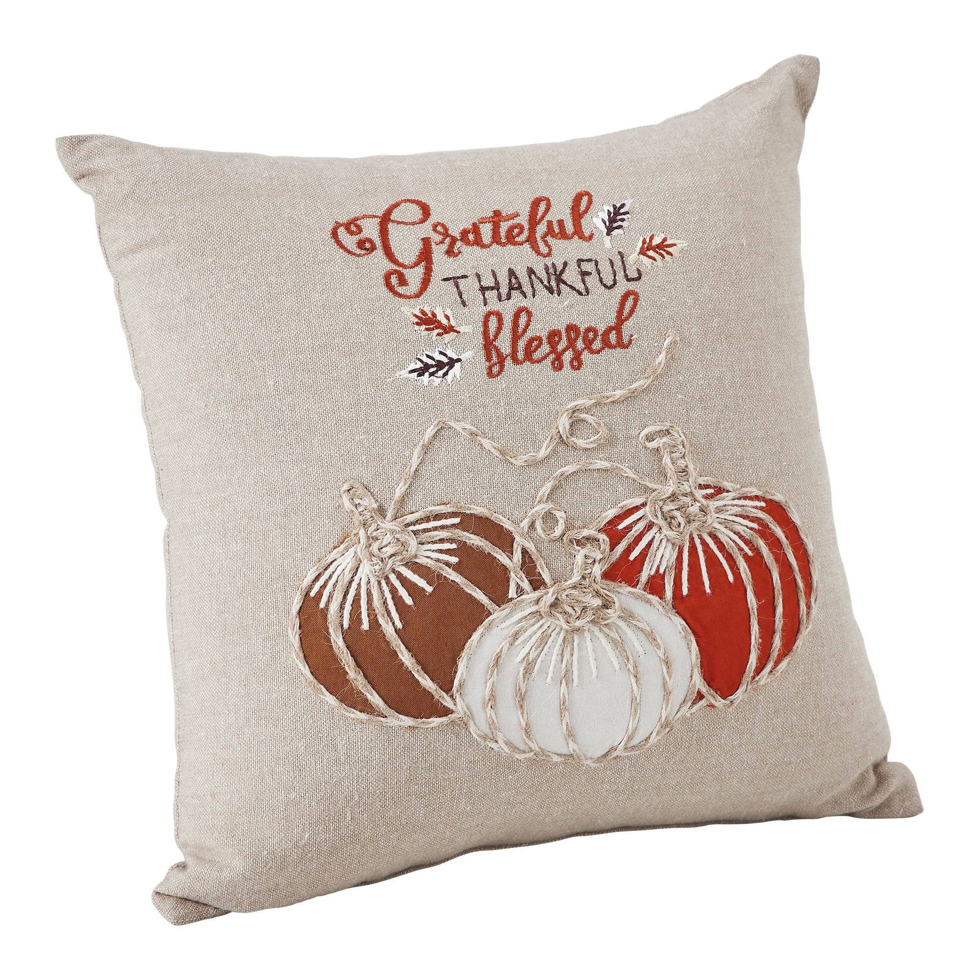 VHC Brands - Grateful Thankful Blessed Pumpkins Pillow 12x12 - Wines'Designs