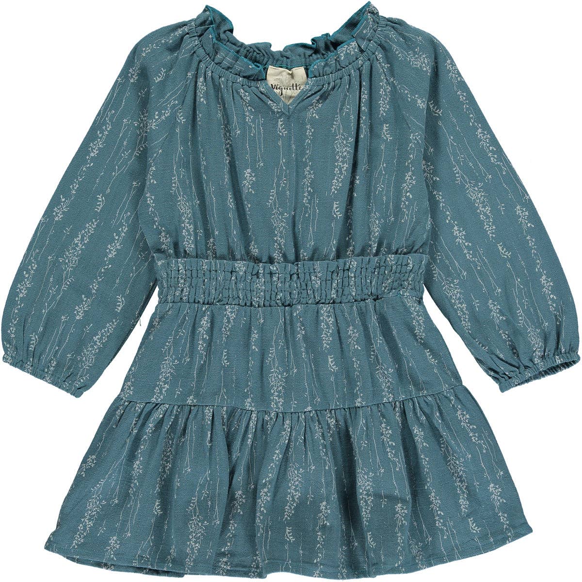 Vignette - Willow dress in teal twiggy print: 2y - Wines'Designs