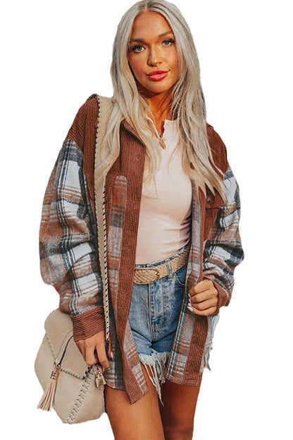 Golden Plaid Corduroy Relaxed Shacket