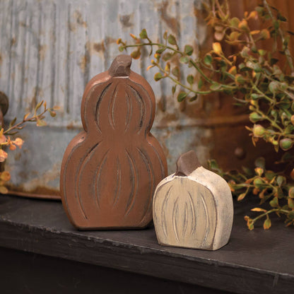 The Hearthside Collection - 2/Set, Mini Engraved Wooden Pumpkin & Gourd Sitter - Wines'Designs