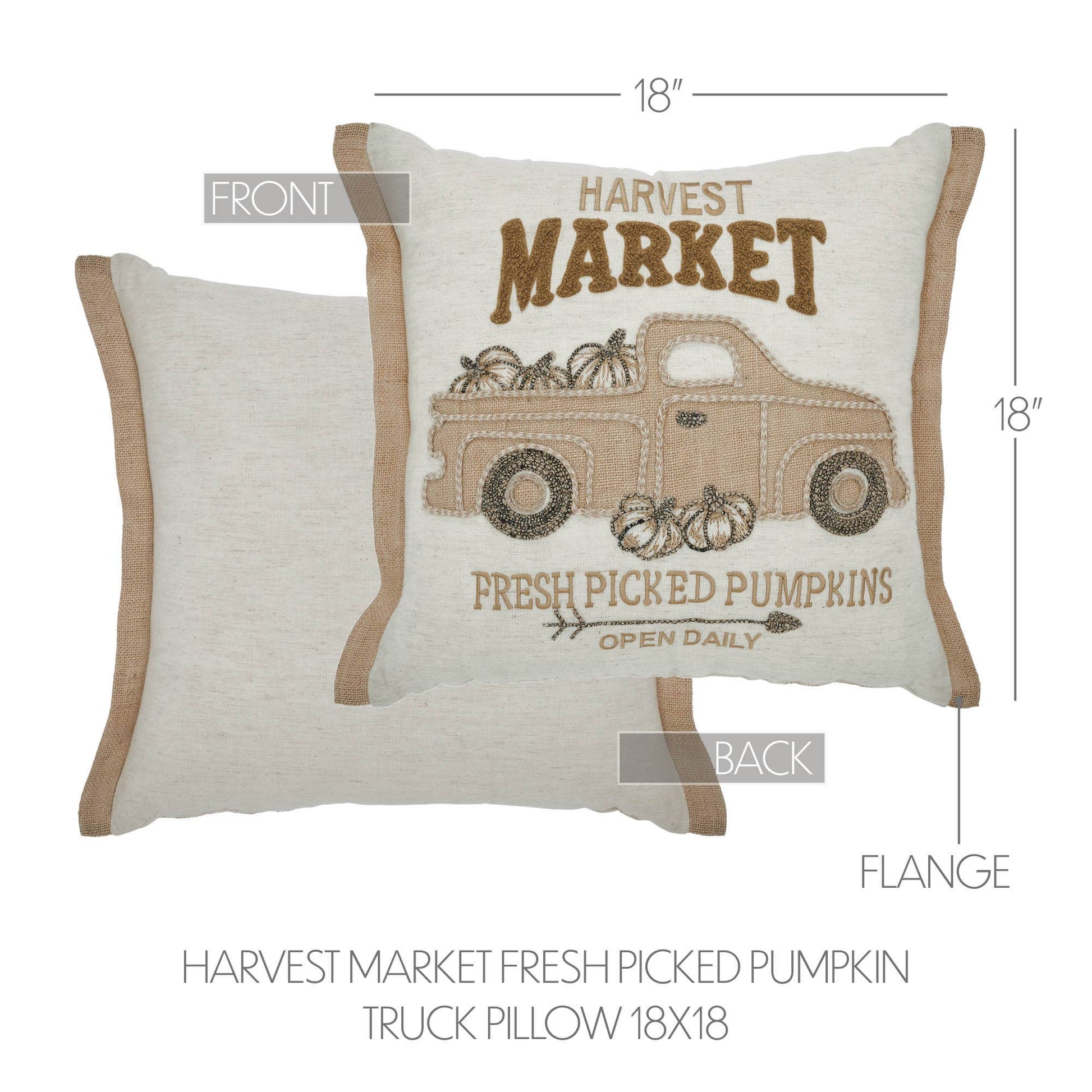 VHC Brands - Harvest Market Fresh Picked Pumpkin Truck Pillow 18x18 - Wines'Designs