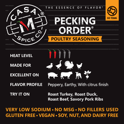 Casa M Spice Co LLC - Pecking Order® Poultry Seasoning - Plastic Shaker - Wines'Designs