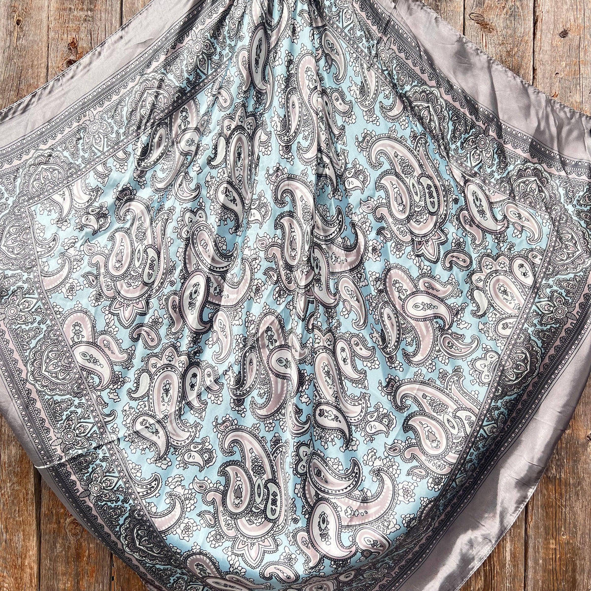 Grey & Turquoise Paisley Wild Rag - Western Scarf