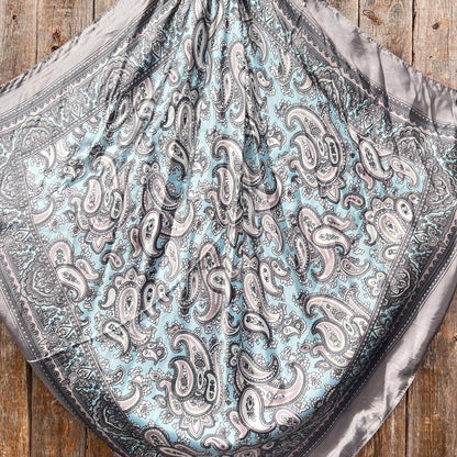Grey & Turquoise Paisley Wild Rag - Western Scarf