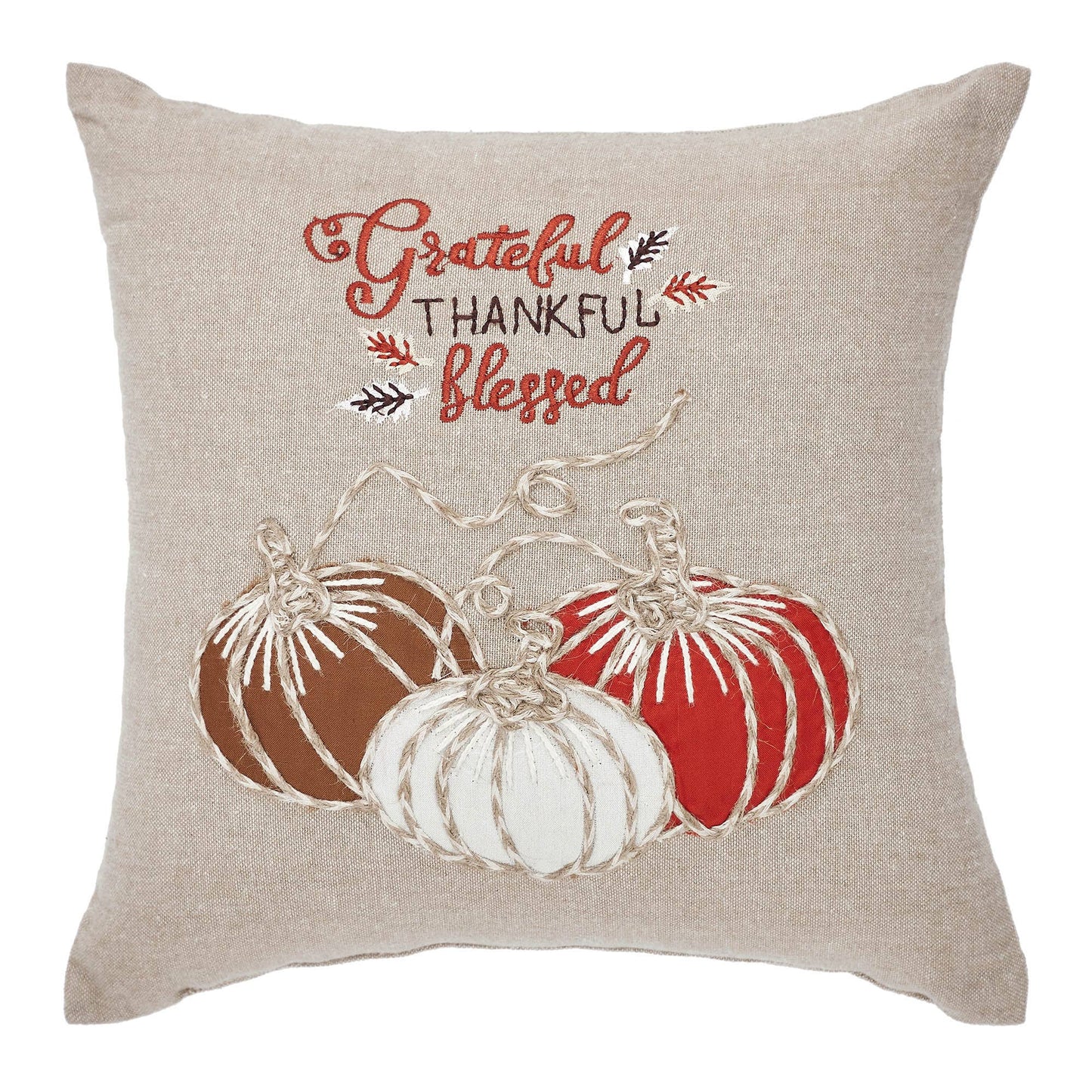 VHC Brands - Grateful Thankful Blessed Pumpkins Pillow 12x12 - Wines'Designs