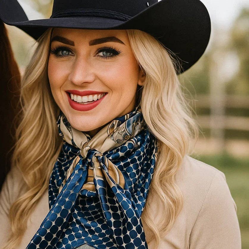 Tan and Blue Floral Wild Rag - Western Scarf