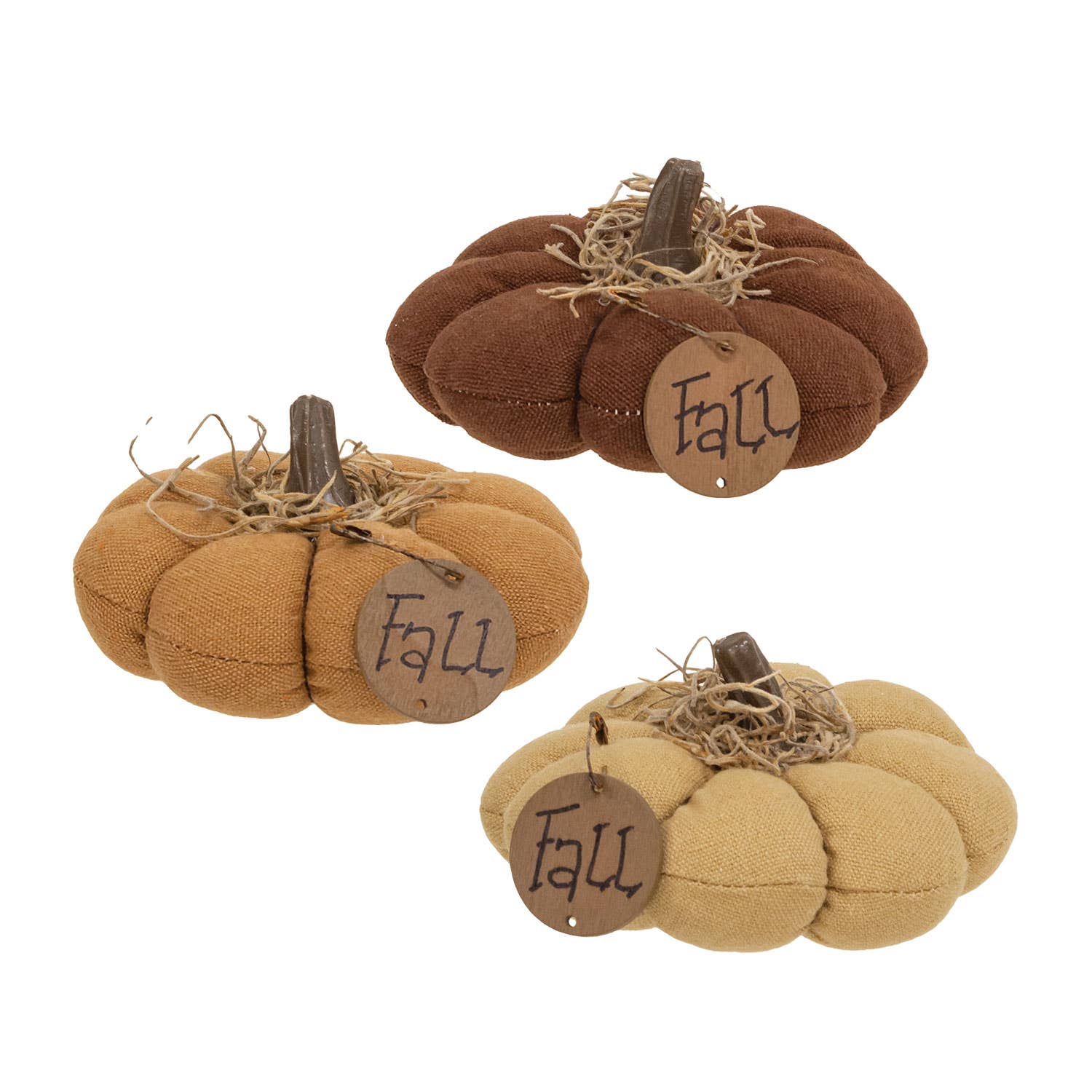 The Hearthside Collection - Mini Stuffed Mossy Top "Fall" Pumpkin, 3 Assorted - Wines'Designs