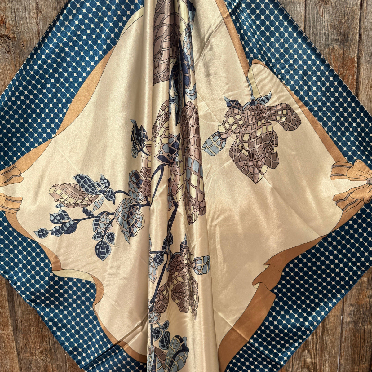 Tan and Blue Floral Wild Rag - Western Scarf