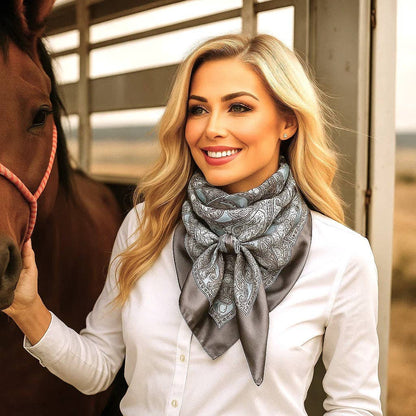 Grey & Turquoise Paisley Wild Rag - Western Scarf
