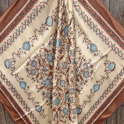 Brown and Aqua Floral Wild Rag - Western Scarf