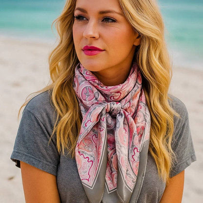 Pink & Grey Paisley Wild Rag - Western Scarf