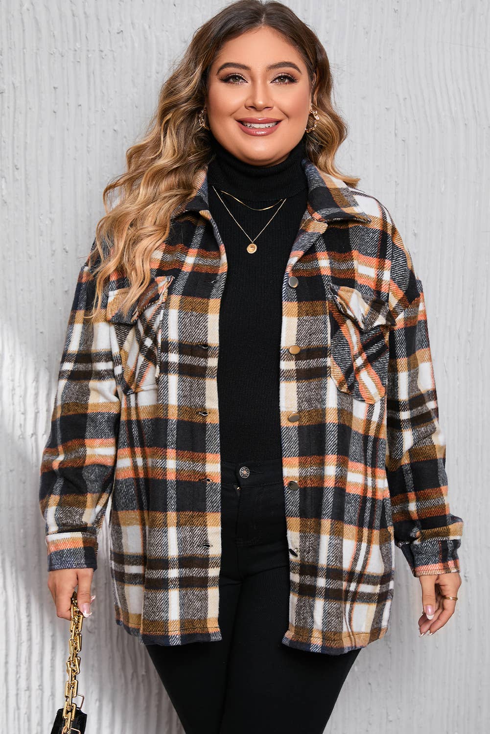 Geometric Plaid Print Pocketed Shacket (S-2XL): Blue / Missy - Wines'Designs