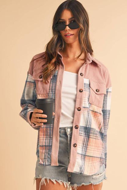 Golden Plaid Corduroy Relaxed Shacket