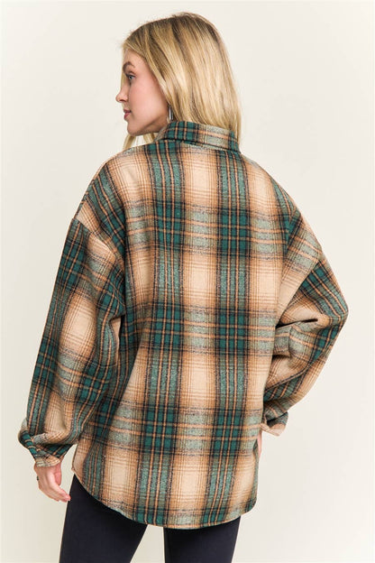 PLAID SHERPA-LINED BUTTON DOWN SHACKET