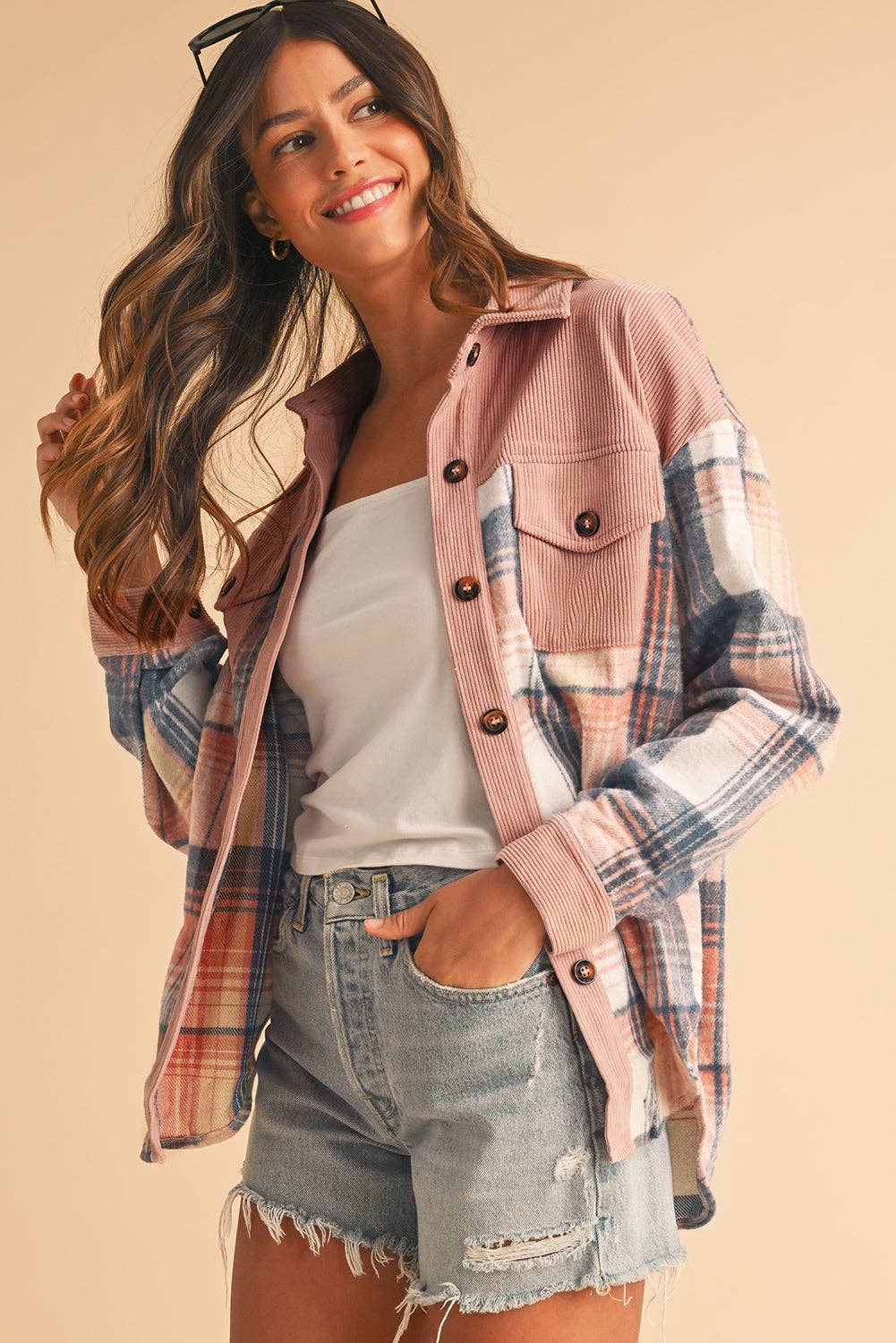 Golden Plaid Corduroy Relaxed Shacket