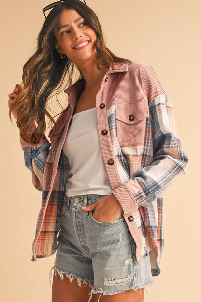 Golden Plaid Corduroy Relaxed Shacket