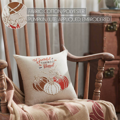 VHC Brands - Grateful Thankful Blessed Pumpkins Pillow 12x12 - Wines'Designs