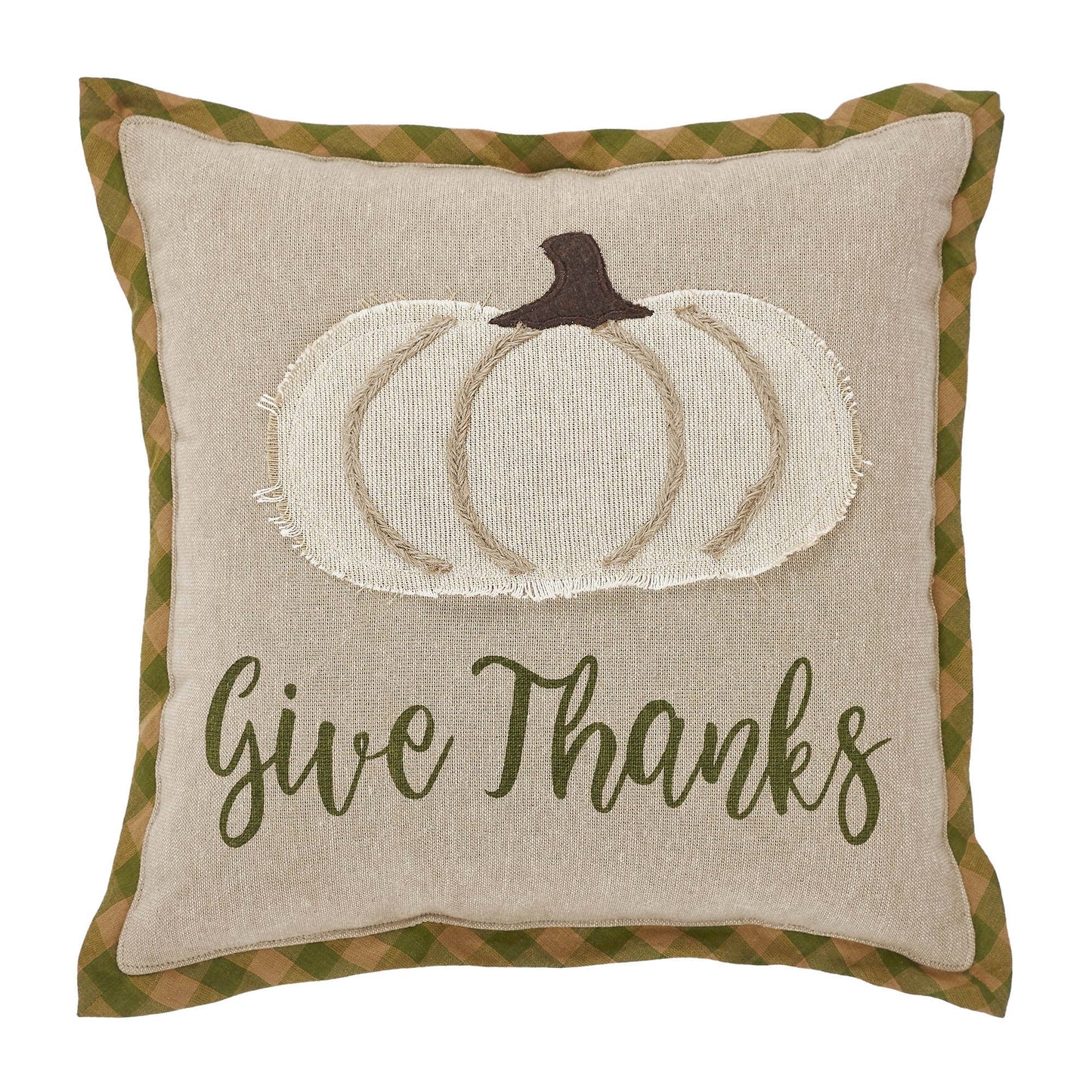 VHC Brands - Harvest Blessings Applique Pumpkin Give Thanks Pillow 12x12 - Wines'Designs