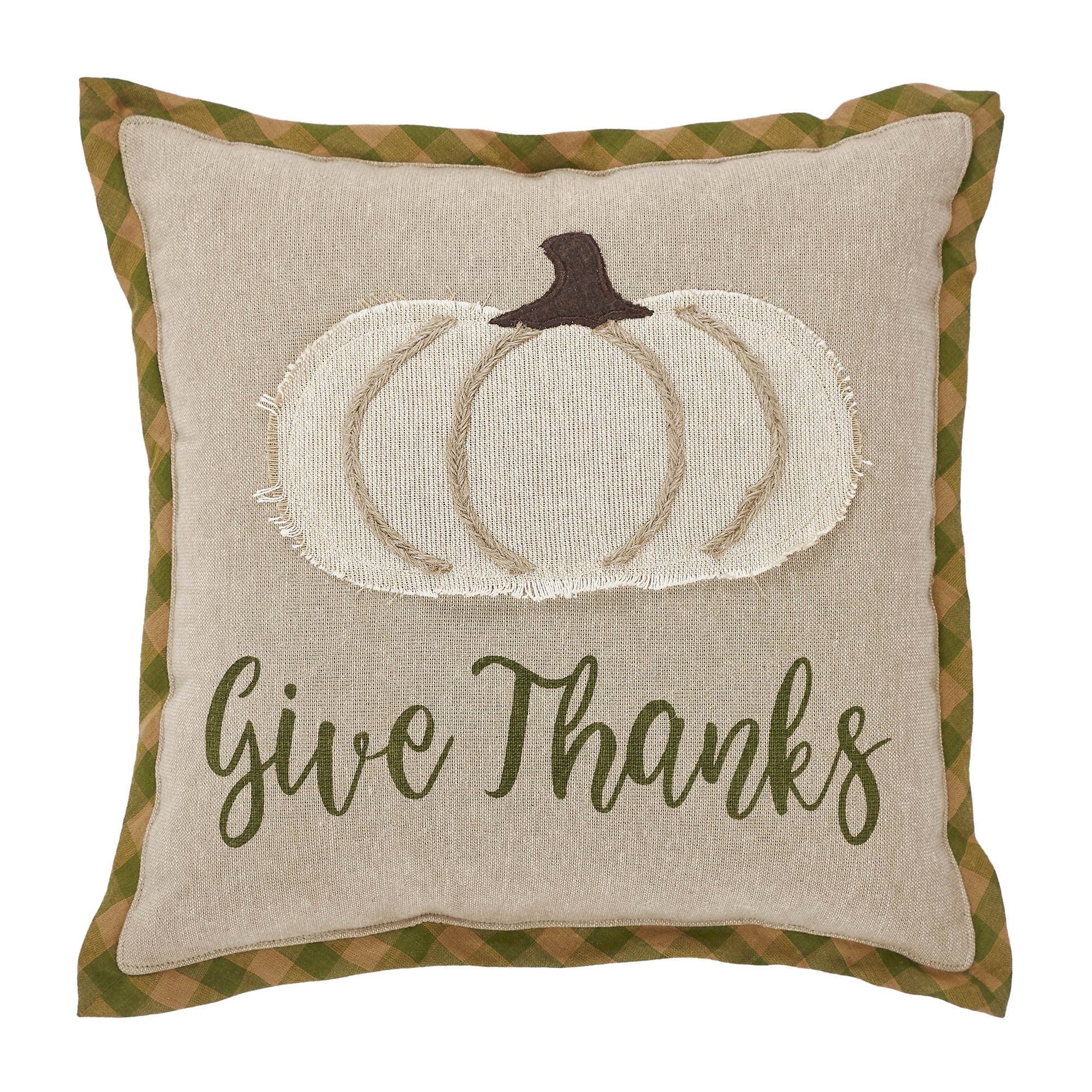 VHC Brands - Harvest Blessings Applique Pumpkin Give Thanks Pillow 12x12 - Wines'Designs