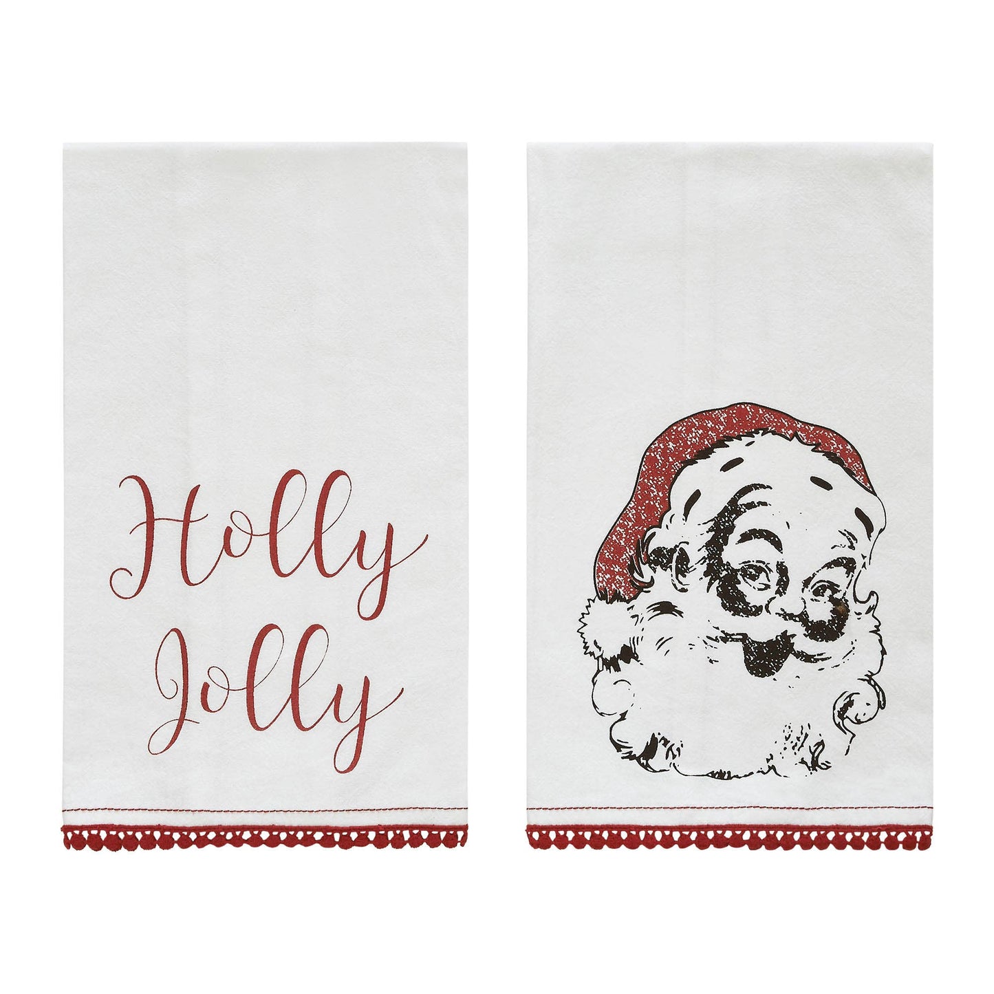 VHC Brands - Kringle Chenille Holly Jolly White Muslin Tea Towel Set of 2 19x28 - Wines'Designs