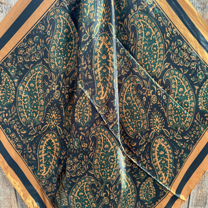 Green and Tan Floral Wild Rag - Western Scarf