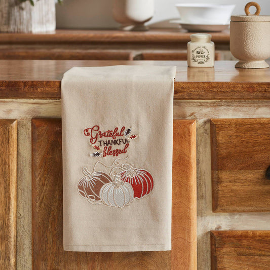 VHC Brands - Grateful Thankful Blessed Pumpkins Tea Towel 19x28 - Wines'Designs