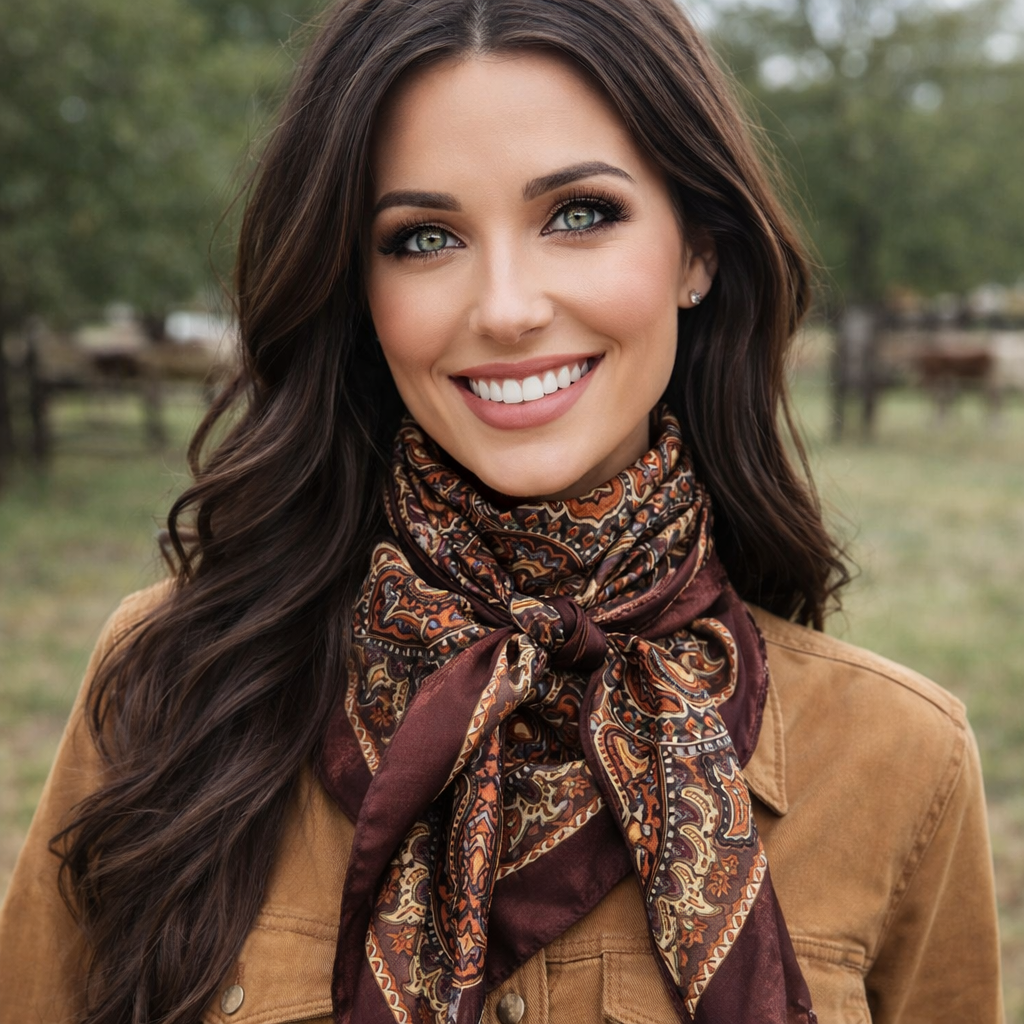 Brown and Orange Paisley Wild Rag - Western Scarf