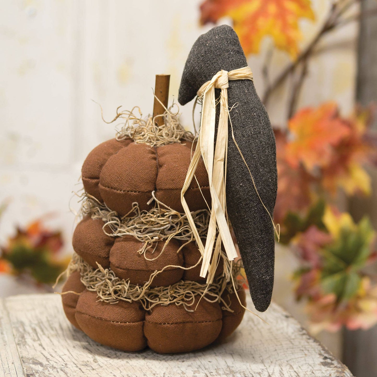 The Hearthside Collection - Stuffed Pumpkin Stack w/Primitive Crow - Wines'Designs