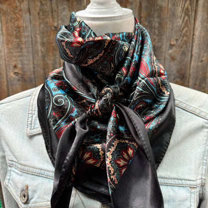 Black Floral Wild Rag - Western Scarf