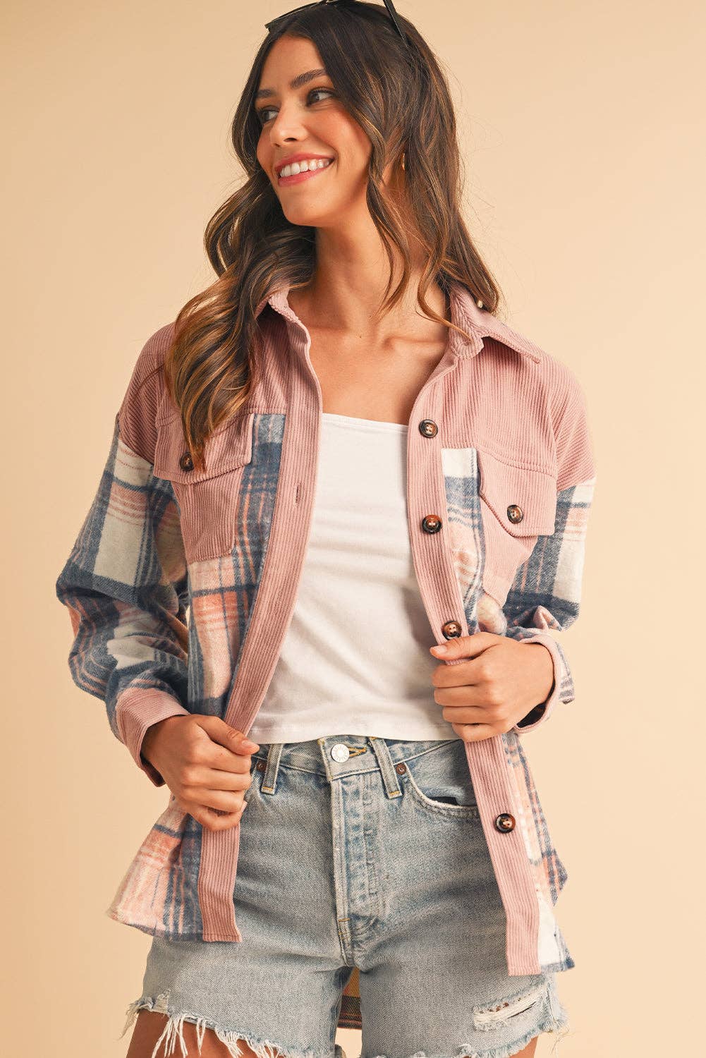 Golden Plaid Corduroy Relaxed Shacket