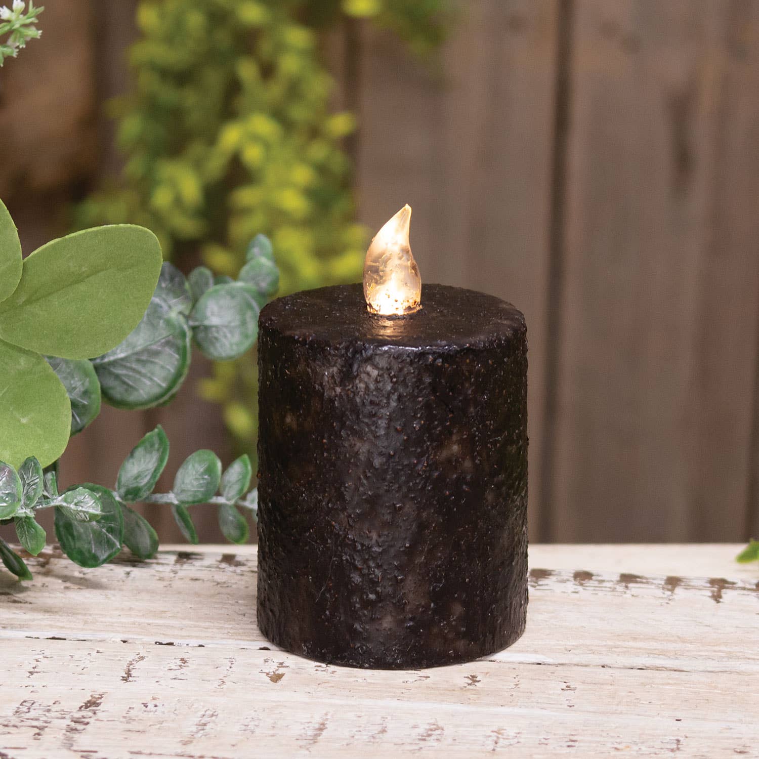 The Hearthside Collection - Warm Glow Black Flicker Flame Timer Pillar, 3" x 2.5" - Wines'Designs