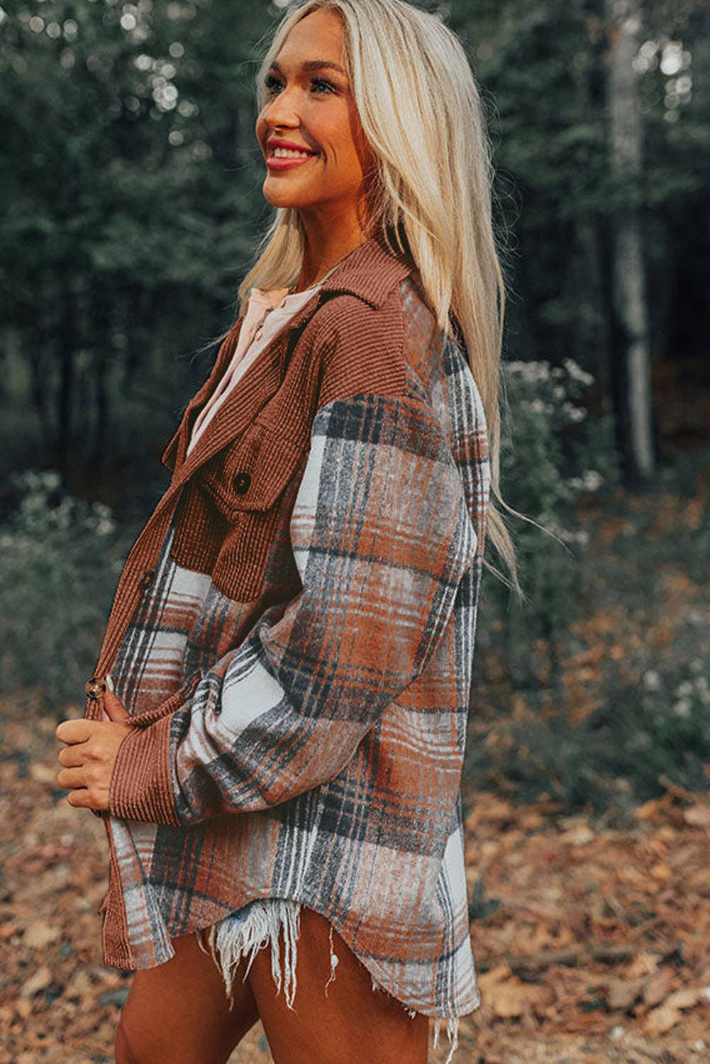 Golden Plaid Corduroy Relaxed Shacket