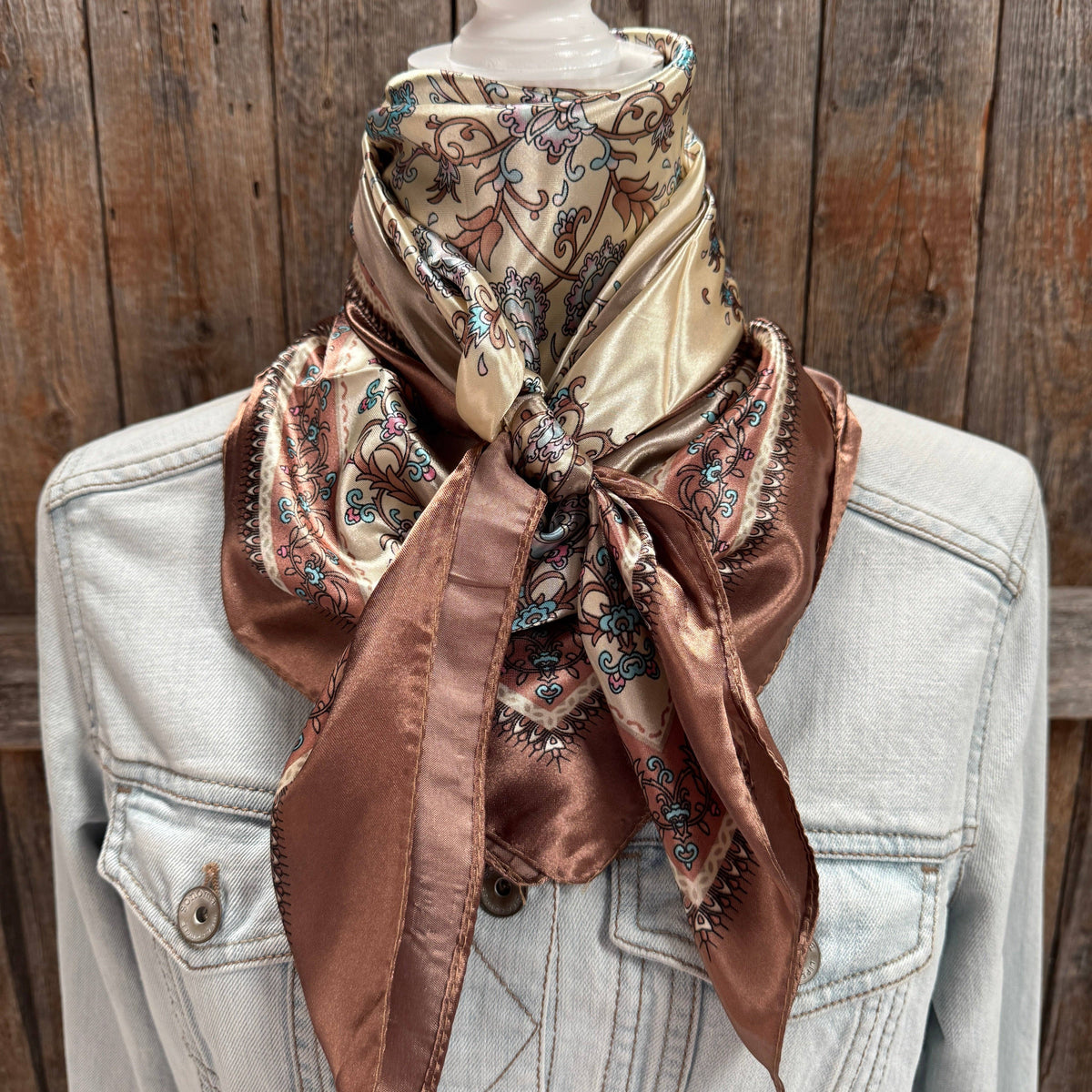 Brown and Aqua Floral Wild Rag - Western Scarf