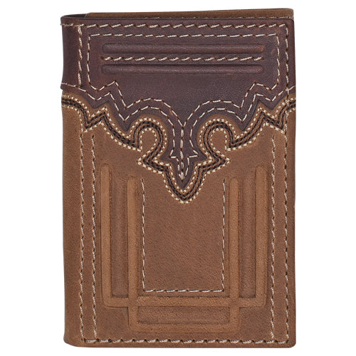 TONY LAMA MENS TRI FOLD WALLET W/ YOKE AND TRAPUNTO ACCENTS