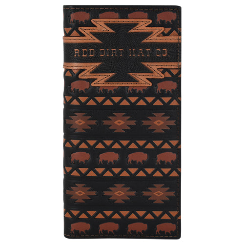 RED DIRT HAT CO RODEO WALLET BLK W/AZTEC DESIGN AND BISON