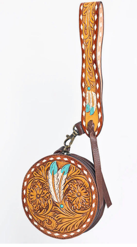 Feather tooled canteen wristlet - Wines'Designs