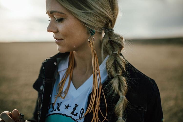 Real Turquoise Stone & Long Leather Earrings