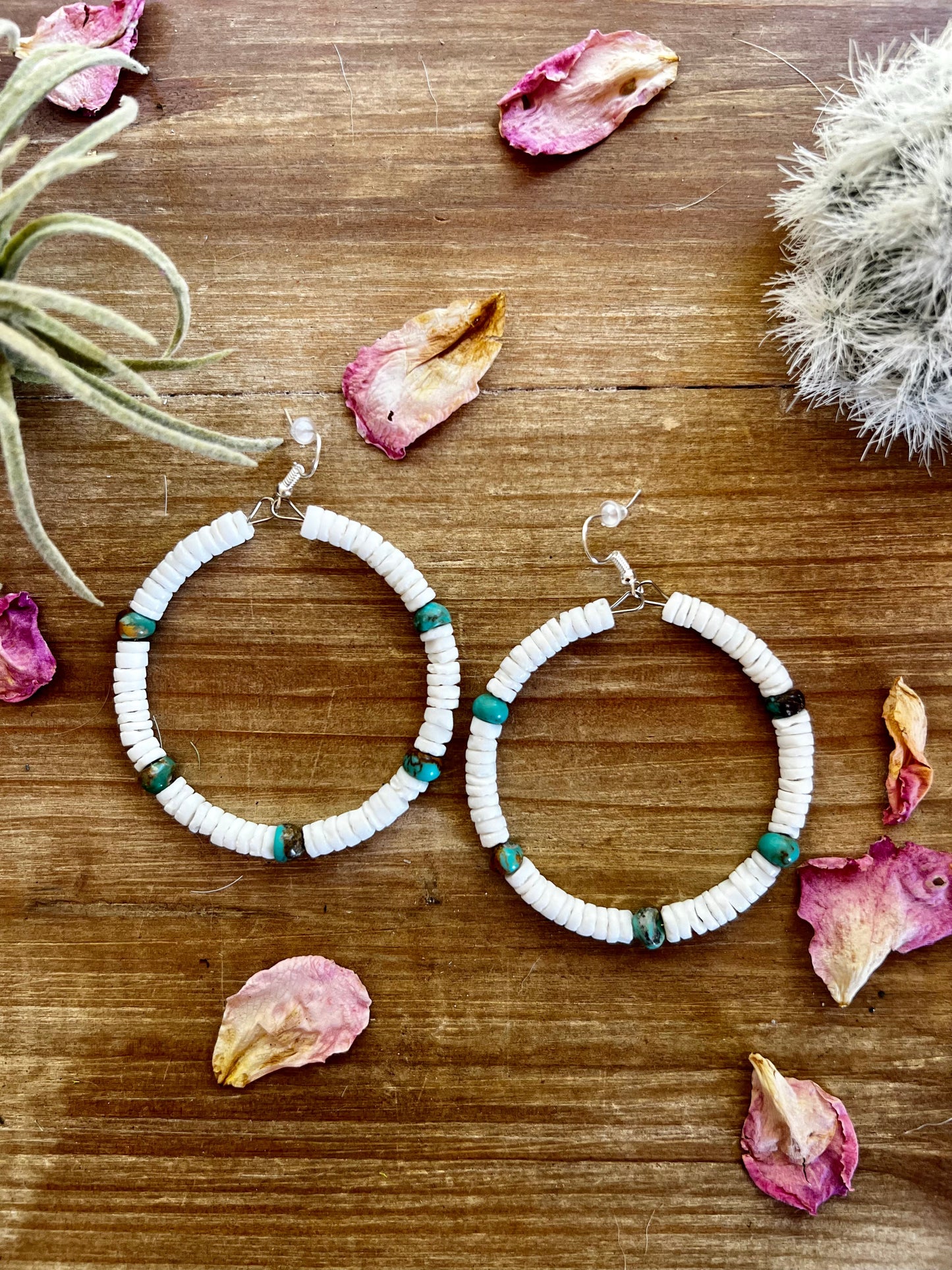 Shell hoop and turquoise earrings