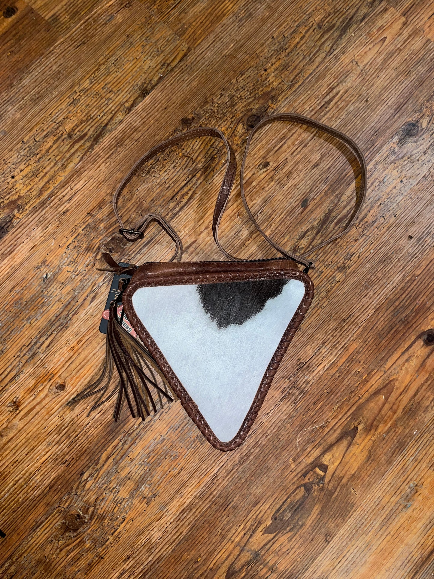 Triangle leather hair on hide cross body purse - Wines'Designs