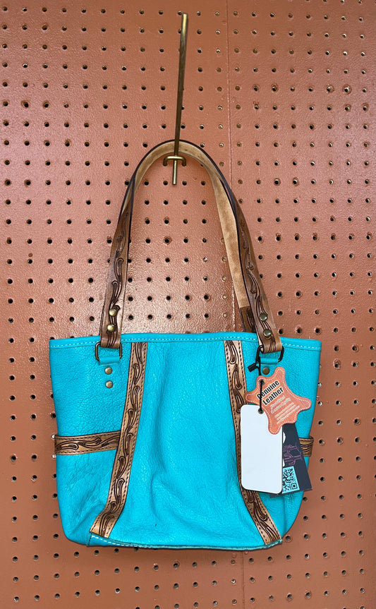 Turquoise leather purse - Wines'Designs