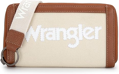 Tan Wrangler wristlet with brown leather