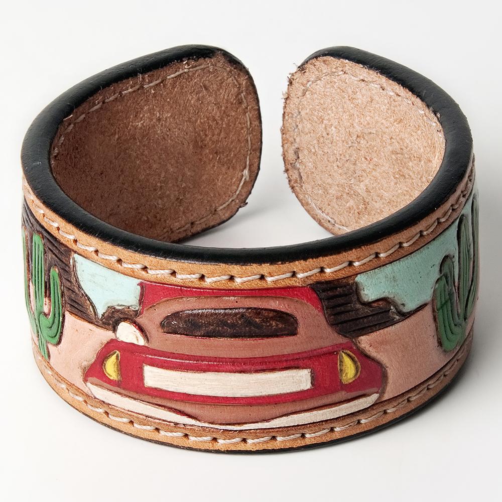 LEATHER TOOLED AND PAINTED TRUCK CUFF - Wines'Designs