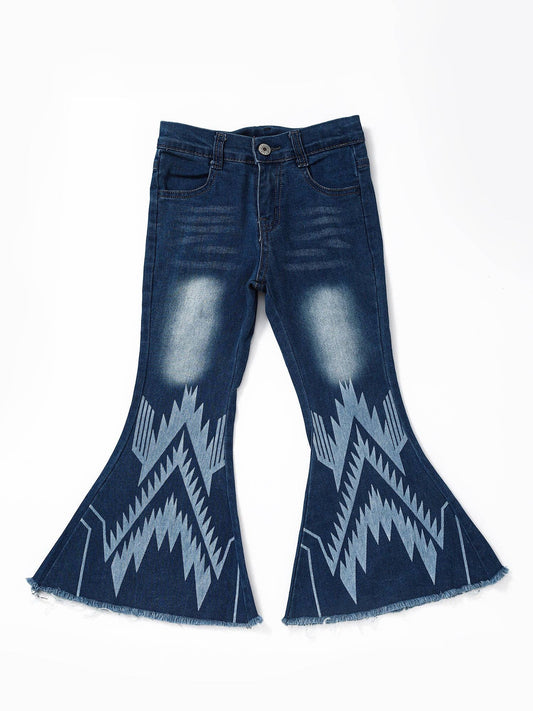 sassy kids palace - Blue Washed Aztec Girls Western Flare Jeans: 7-8T - Wines'Designs